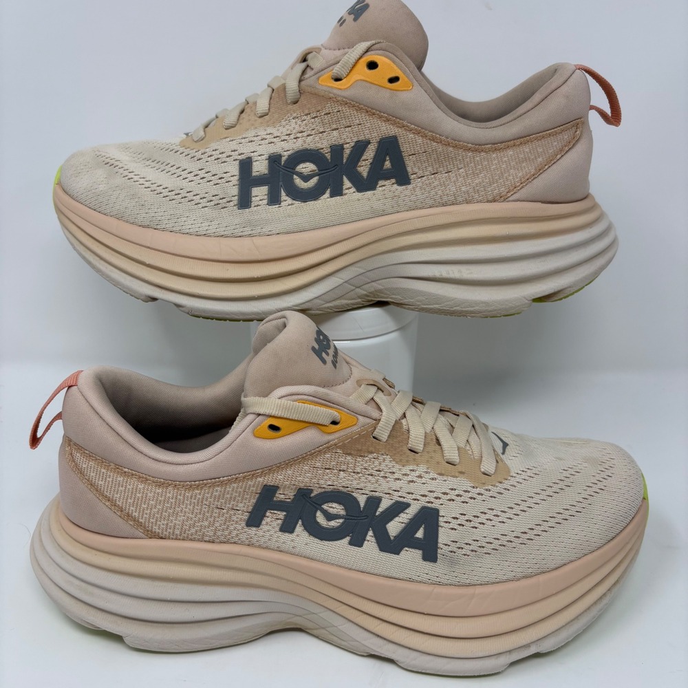 Hoka Bondi 8 Women's Size 7 Cream Orange Athletic Running Shoes 1127952 CMV - Picture 2 of 8